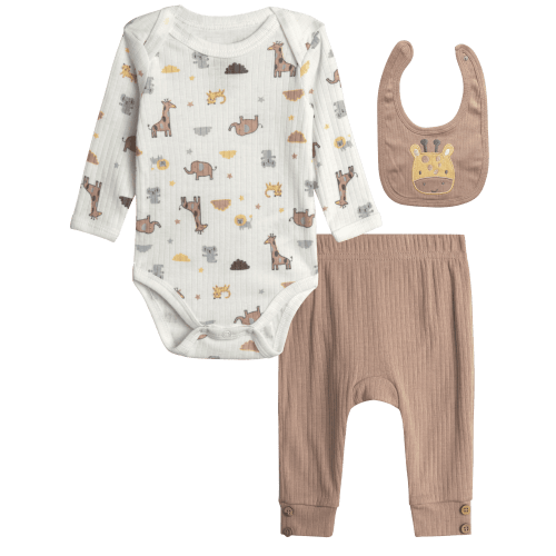 Millie & Myles Infant Pants Set - Baby Clothes for Boys and Girls with Bib and Long Sleeve Bodysuit