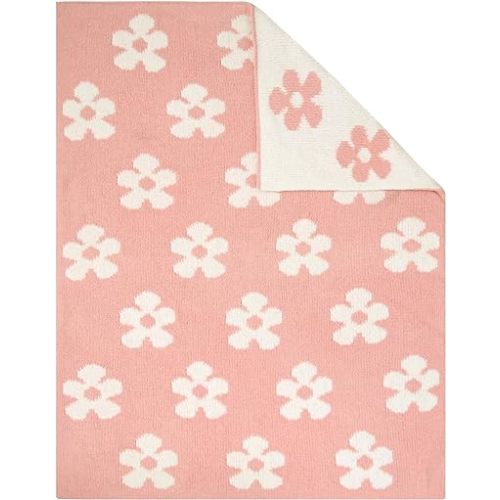 Living Textiles Pink Floral Daisy Chenille Soft Baby Blanket Reversible Premium Cozy Fabric for Best Comfort - for Infant,Toddler,Newborn,Nursery,Girl,Throw,Crib,Stroller,Gift, Pink Floral Daisy 40x30