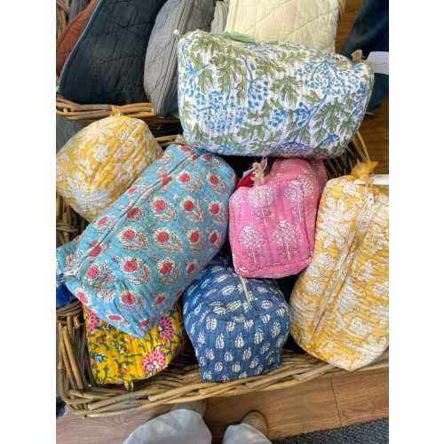 Large Cotton Quilted Block Printed Wash Bag | Ideal Gift | Handmade | Toiletry Bag | Cosmetic Bag Block Print Travel Accessory Holiday