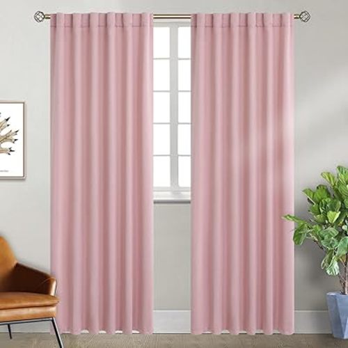 (52 x 95 Inch, Pink) BGment Rod Pocket and Back Tab Blackout Curtains for Bedroom - Thermal Insulated Room Darkening Curtains for Living Room, 2 Window Curtain Panels