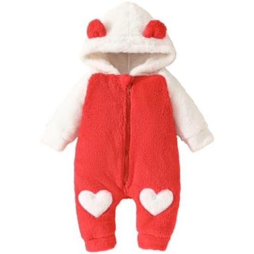 Newborn Baby Girl Fall Winter Clothes Fleece Romper Jumpsuit Bear Ears Hooded Zipper Hoodies One Piece Warm Suiit