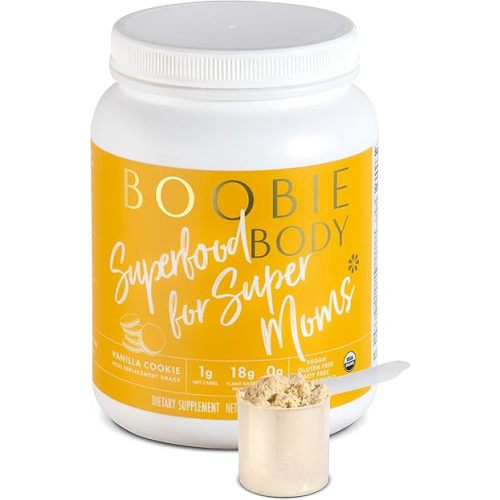 Boobie Body Superfood Protein Meal Replacement Shake, Vanilla Cookie Flavor | 19g Protein | Safe for Pregnancy, Lactation, & Motherhood | Organic, Vegan, Zero Sugar, 1 Tub (21 oz.)