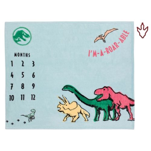 Nojo Welcome To The Universe Baby, Jurassic World I'm-a-roar-able Dinosaur Super Soft Milestone Baby Blanket, Aqua, Green Red, Yellow