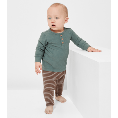 Baby Organic Cotton Rib Stripe Leggings - Brown