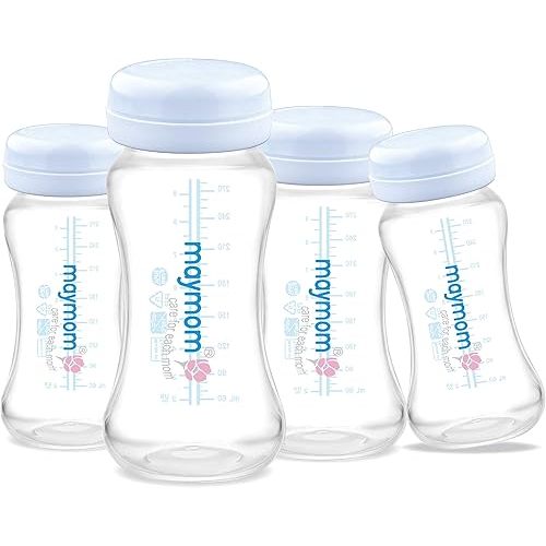 Maymom Wide-Mouth Milk Storage Collection Bottle with Travel Cap and Sealing Ring ; Can Replace Spectra S1 S2 Avent Natural Classic Bottles, Motif Luna, Twist Ameda MYA Bottle; 4pc