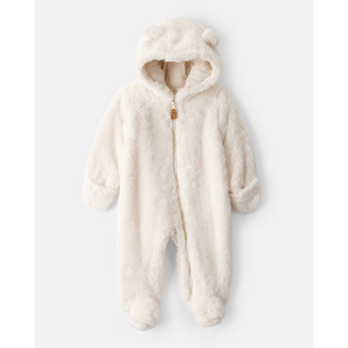 Baby Sherpa Hooded Long-Sleeve Jumpsuit - White - Carter's | Carter's