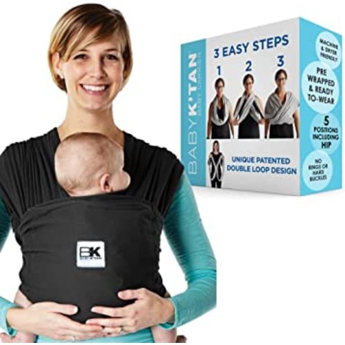 Baby K'tan Breeze Baby Wrap Carrier, Infant and Child Sling - Simple Pre-Wrapped Holder for Babywearing - No Tying or Rings - Carry Newborn up to 35 lbs, Black, Small (W Dress 6-8 / M Jacket 37-38)