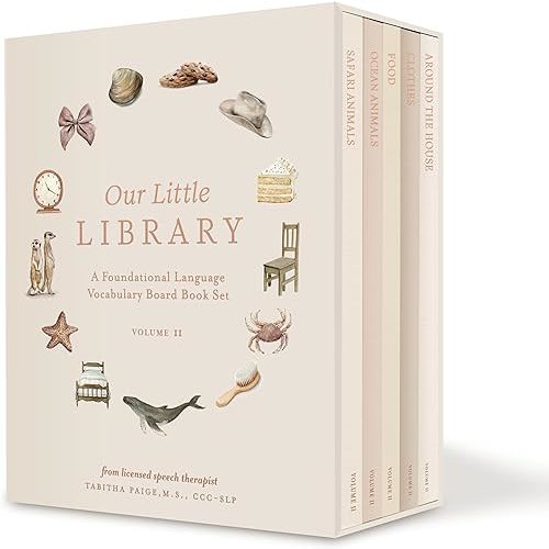 Our Little Library Vol. 2: A Foundational Language Vocabulary Board Book Set for Babies, Including Ocean Animals, Safari Animals, Food and Drink, ... the House (Our Little Adventures Series) Board book – October 29, 2024