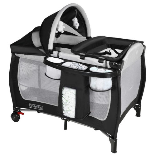 Latitude Run® 4-in-1 Portable Pack 'n Play with Bassinet, Changing Table, Adjustable Canopy, Storage Basket & Travel Bag – Infant to Toddler Playard, Grey - Wayfair Canada