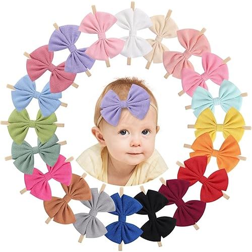 20PCS Baby Girls Headbands Hair Bows Nylon Hairbands Hair Accessories for Newborn Infant Toddlers Little Girls