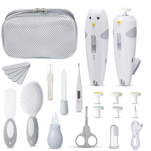 Anpro Baby Healthcare and Grooming Kit, 26 in 1 Rechargeable Nail Trimmer Electric Kit with Auto Light, Newborn Nursery Health Care Portable Safety Kit for Infant Toddlers Boys Girls, Grey