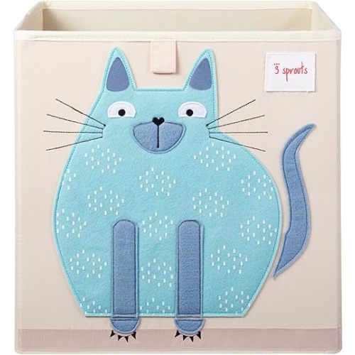 3 Sprouts Toy Storage Organizer: Toy Box Cube Organizer for Playroom, Nursery - Foldable Storage Bin - Cat