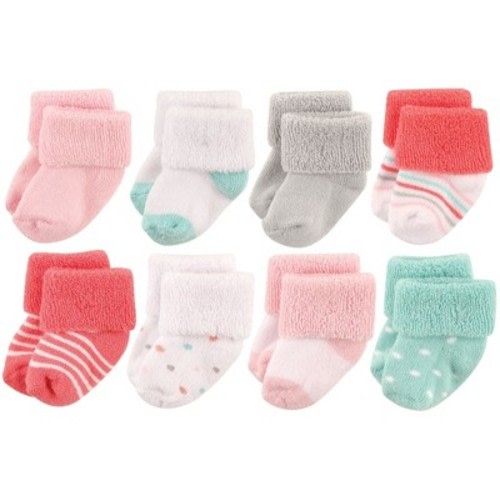 Luvable Friends Baby Girl Newborn and Baby Terry Socks, Coral Dot, Size: 6-12 months