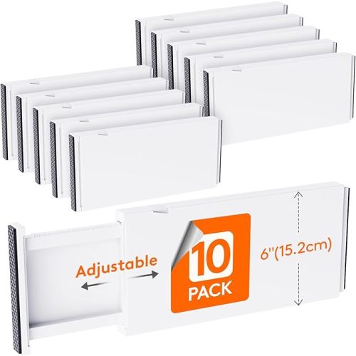 Lifewit 10 Pack Upgrade Drawer Dividers for Clothes, 4" High 11-17" Adjustable Dresser Drawer Organizers, Expandable White Plastic Drawer Separators for Kitchen, Nursery, Office Organization & Storage