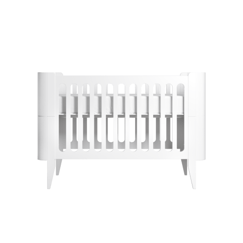 The Snow Crib | White Midcentury Convertible Bassinet and Full Crib with Toddler Bed – Nestig