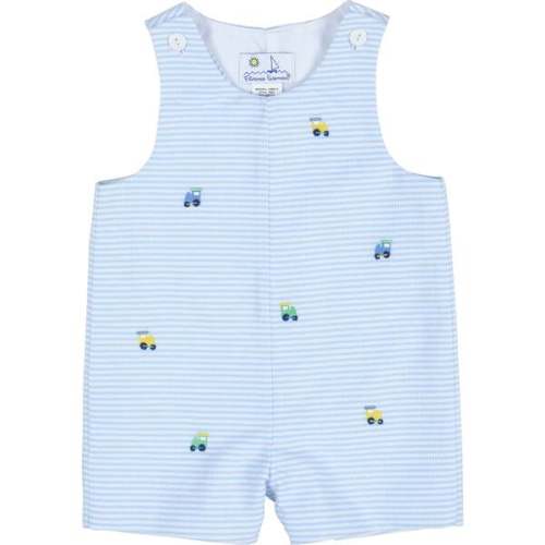 Stripe Birdseye Pique Shortall With Embroidered Trains - Florence Eiseman | Maisonette