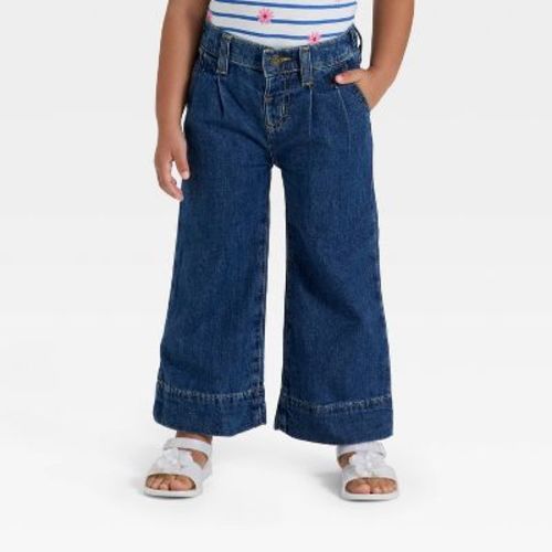 Toddler Girls' Pleated Denim Pants - Cat & Jack™ Dark Wash 12M