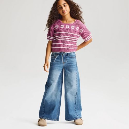 Girls' High-Rise Super Wide Leg Jeans - Cat & Jack™ Medium Wash 6