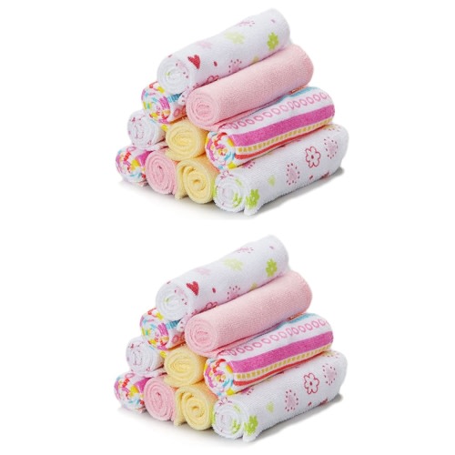 Spasilk 20 Terry Washcloth Wipes Set for Newborns and Infant Boys and Girls, Pink Lines, Ideal Baby Shower Gift Pack