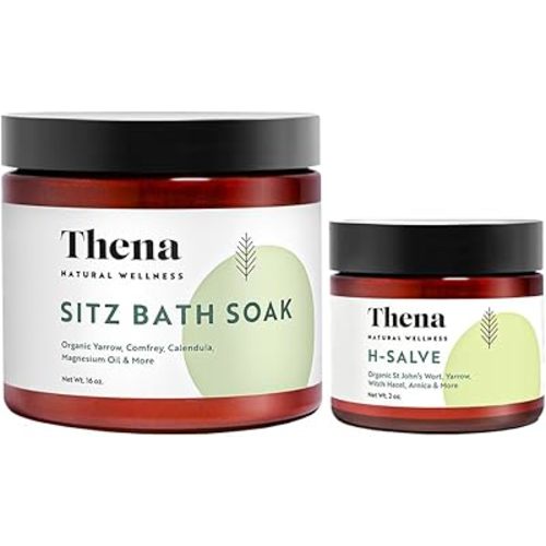 Thena H Salve Natural Hemorrhoid Treatment Cream (H Salve & Sitz Bath Soak) Gentle Soothing Relaxing Postpartum Essentials Self Care for New Moms