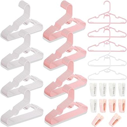 80 Packs Baby Hangers for Closet Plastic Baby Clothes Hangers with Clips for Nursery Kids Hangers for Closet Organizer, Stackable Hangers for Newborn, Infant, Toddler, Children, Space-Saving