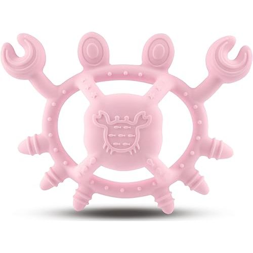 Baby Sensory Teething Teether Toys, Infant Montessori Toys, Silicone Baby Toys, Baby Chew Toys for 3-6-12-18 Months Sucking Needs, Teethers Relief, BPA Free Pink Little Sea Crab