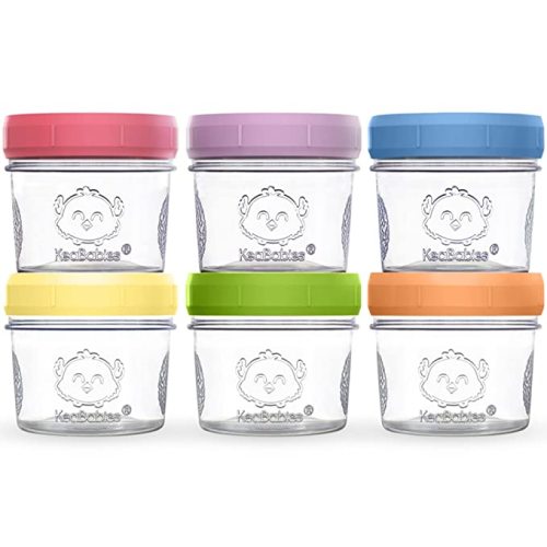 KeaBabies 6-Pack Glass Baby Food Containers - 4 oz Leak-Proof, Microwavable, Glass Baby Food Jars - Baby Food Storage Containers - Baby Bullet Jars with Lids, Freezer Safe (Random) - 6 Pack - Nord