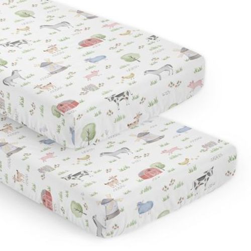 Sweet Jojo Designs Boy Or Girl Gender Neutral Unisex Fitted Crib Sheets Set Farm Animals 2pc