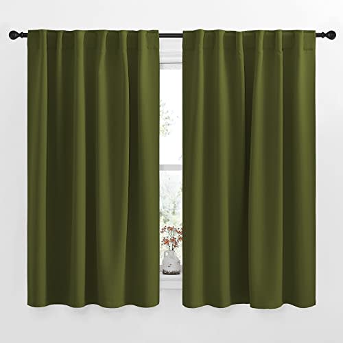 NICETOWN Bedroom Curtains Blackout Draperies Panels - (Olive Green) 52 inches x 54 inches, Double Panels, Thermal Insulated Rod Pocket/Back Tab Blackout Curtains for Christmas Window