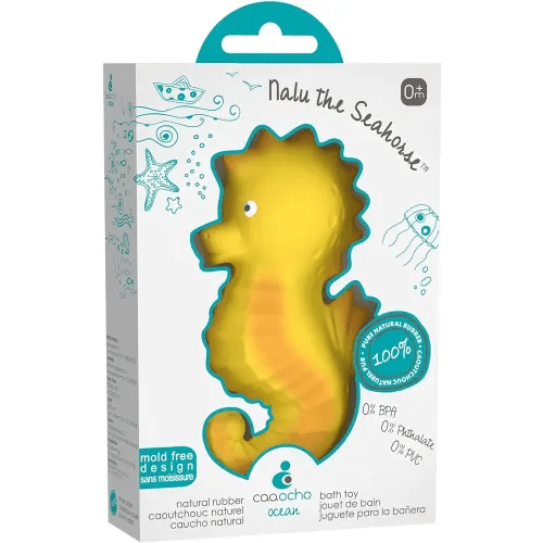 CaaOcho Pure Natural Rubber Bath Toy - Nalu The Seahorse - Hole Free, BPA Free