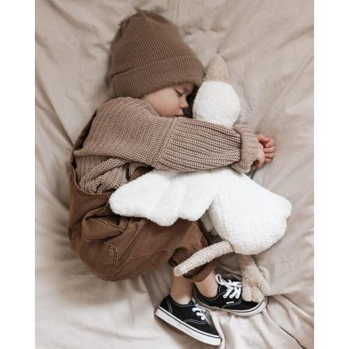 Fluffy White Goose DouDou Toy,, Oeko-Tex Certified fabric, made in Europe / for Babies and Toddlers / White