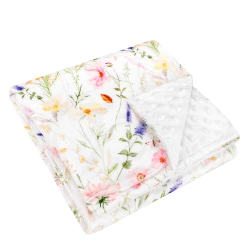 Baby Blankets for Girls Super Soft Minky Toddler Blanket 30x40 Inches, Double Layer, Dotted Backing, Floral Baby Crib Blanket for Nursery, Baby Car Seat, Pet, Colorful Flowers