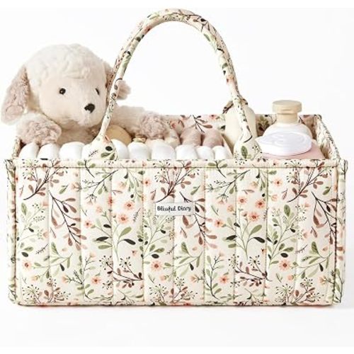 Blissful Diary Floral Diaper Caddy Organizer Storage Basket, Pastoral Daisy