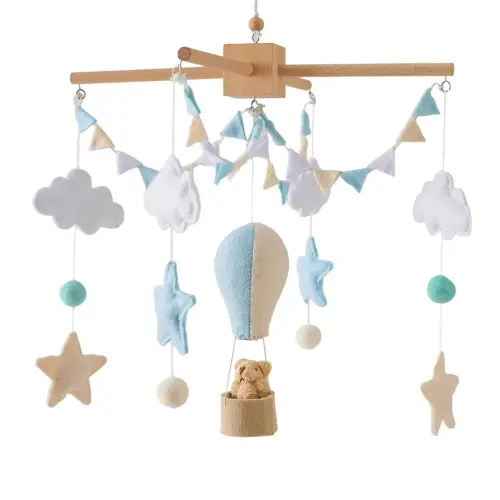 Baby Mobile for Crib, Baby Crib Mobile for Boys Girls, Baby Mobile, Boho Nursery Mobile, Nursery Decor - Hot Air Balloon Star Cloud Bunting Flags, Gender Neutral Baby Gift