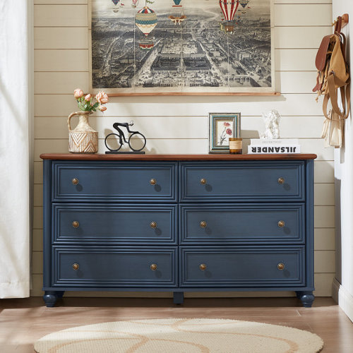 Latitude Run® 6 Drawers Dresser For Bedroom, Farmhouse 54" Wide Wood Dressers Chest Of Drawers, Vintage Design TV Stand, Rustic Storage Dresser Organizer With Metal Handle Closet For Living Room, Hallway | Wayfair