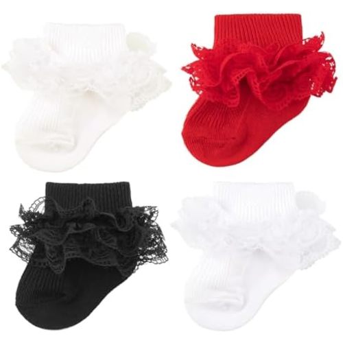 Baby Girls Socks Eyelet Ruffle Frilly Lace Summer Thin Dress Socks for Newborn Infant Toddler Kids