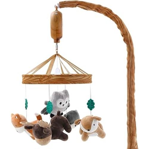 The Peanutshell Crib Mobile for Boys or Girls - Woodgrain Musical Baby Crib Mobile with 12 Lullabies, Whimsical Woodland Baby Whimsical Woodland Nursery Decor
