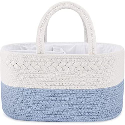 ABenkle Diaper Caddy Organizer, Cotton Rope Nursery Baby Basket, Changing Table Organizer for Baby Diaper Storage, Diaper Nursery Storage Bin for Baby Stuff, Baby Shower Gifts