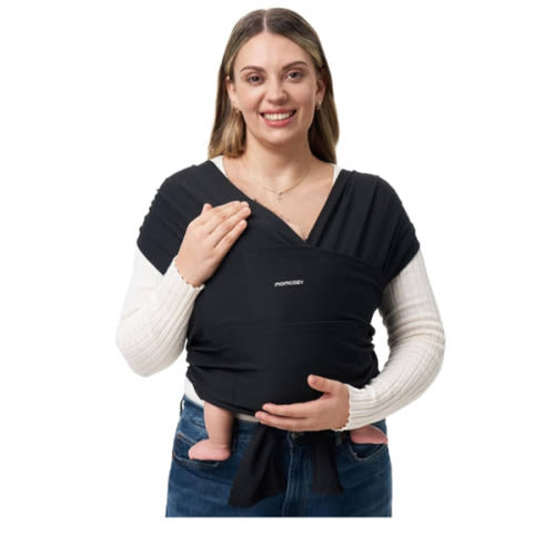 Momcozy Baby Wrap Carrier, Easy to Wear Infant Carrier Slings, Lightweight Hands Free Baby Sling, Adjustable Baby Carriers for Newborn to Toddler 8-35 lbs, Black