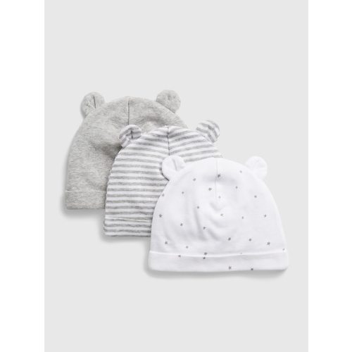Baby 100% Organic Cotton First Favorite Beanie (3-Pack) in gray heather/white, size: 0-3 M