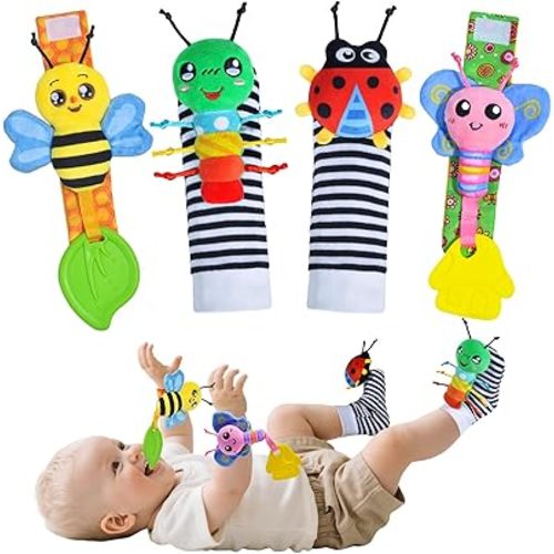 Baby Toys 0-6 Months,Soft Rattle Socks and Wristband Set,Hand and Foot Sensory Development Toys for Babies 0-12 Months with Infant Teething Toys,Shower Gifts for Newborn Boy and Girl