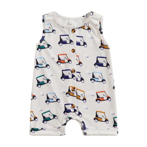 Licupiee Newborn Baby Girls Boys Golf Outfit Sleeveless Button Golf Cart Print Jumpsuit Summer Casual Birthday Romper