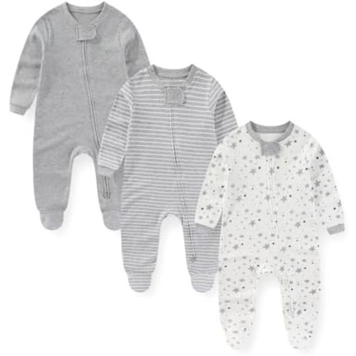 Unisex Zipper Baby Footies Rompers Long Sleeve 3 Pack Infant Boy Girl Jumpsuits 0-12Months Babies Outfits