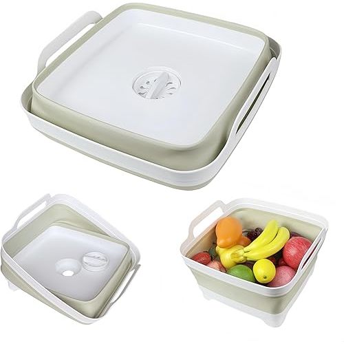 Collapsible Wash Basin for Baby Bottles - 2.4 Gallons Portable Wash Bin for RV Camping Sink, Space-Saving Dish Tub (Green)