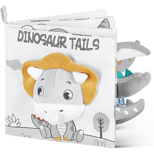 Cloth Book for Babies Touch and Feel - Soft 3D Sensory Crinkle Fabric Books for Newborns Infants, High Contrast Toddler Learning Toy for 0-6 Months Boys Girls (Dinosaur)