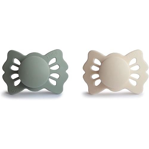 FRIGG Lucky Symmetrical SilkySoft Silicone Baby Pacifier | Made in Denmark | BPA-Free (Cream/Sage, 0-6 Months)