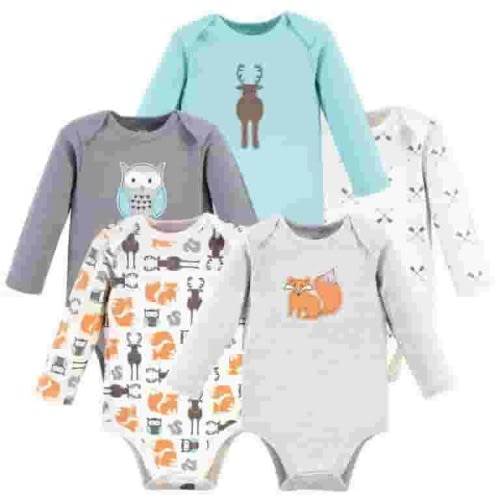 Hudson Baby Cotton Long-Sleeve Bodysuits, 5-Pack, Newborn- 24 Months