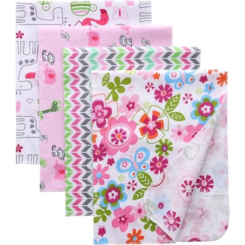 Gina Era Flannel Receiving Blankets, Baby Swaddle Blankets 100% Cotton 4 Pcs One Size 30 X 30 Inch for Baby Boy or Baby Girl (Style1)