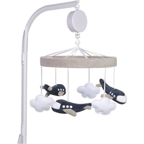 Sammy & Lou Airplane Baby Crib Mobile with Music, Crib Mobile Arm Fits Standard Crib Rail