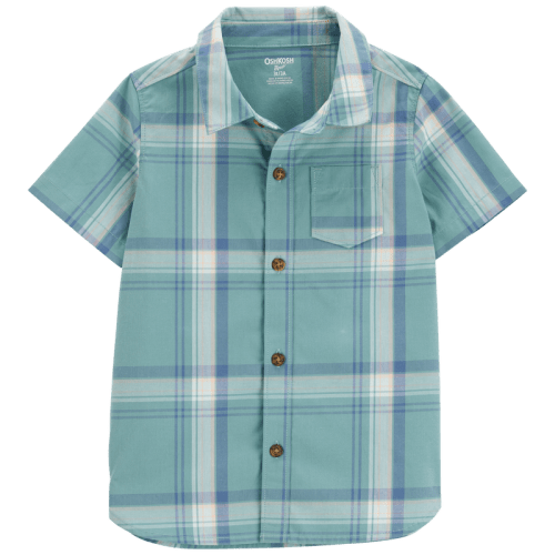 Blue Baby Plaid Knit Short-Sleeve Button-Down Shirt - Green | Carter’s Oshkosh Canada